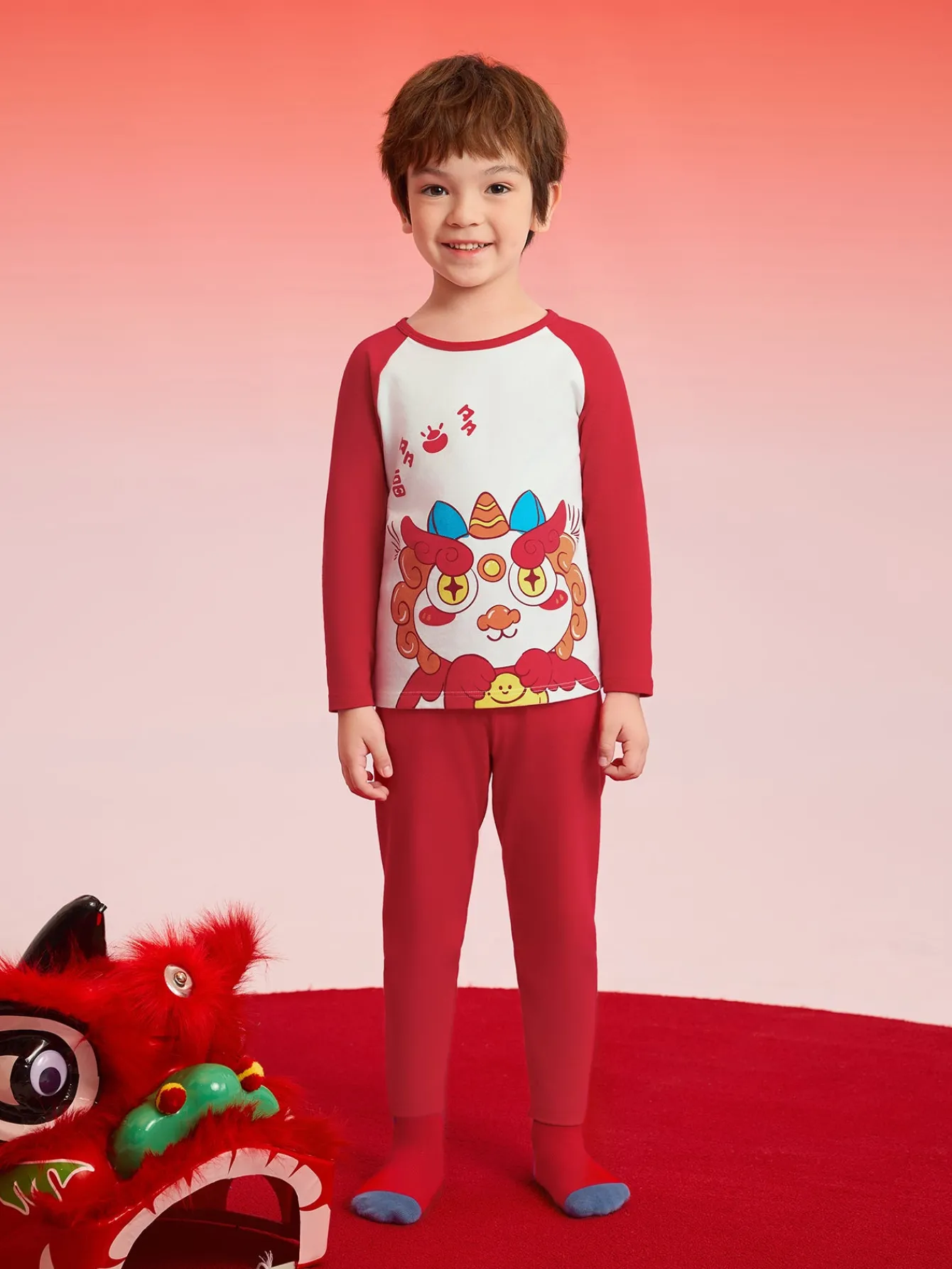 Balabala Baby Autumn Clothes Suit Year of the Snake Boy And Girl Thermal Underwear Animal Year Red Pajamas Clearance