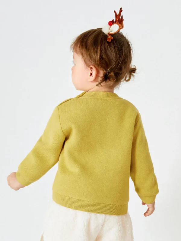 Balabala Baby Car Jacquard Crew Neck Long Sleeve Sweater Yellow Hue Discount