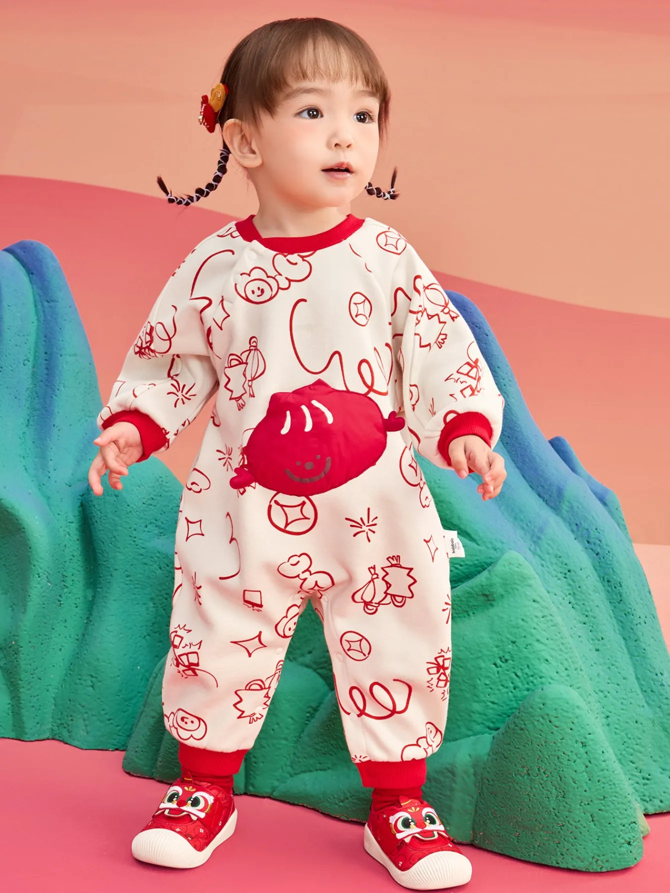 Balabala Baby Clothes Jumpsuit Newborn Romper New Year Greeting Outfit 2025 New Spring New
