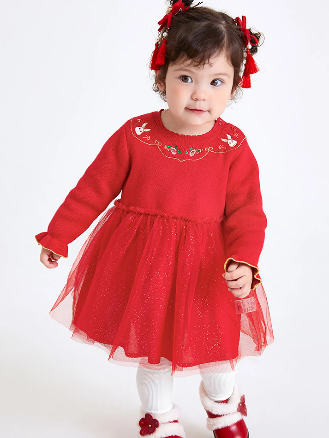 Balabala Baby Girl 100% Cotton Chinese Zodiac Rabbit Woolen Dress 0-3 Years Cheap