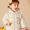 Balabala Baby Girl Full Print French Court Garden Hooded Down Jacket Yellow Hue Fashion