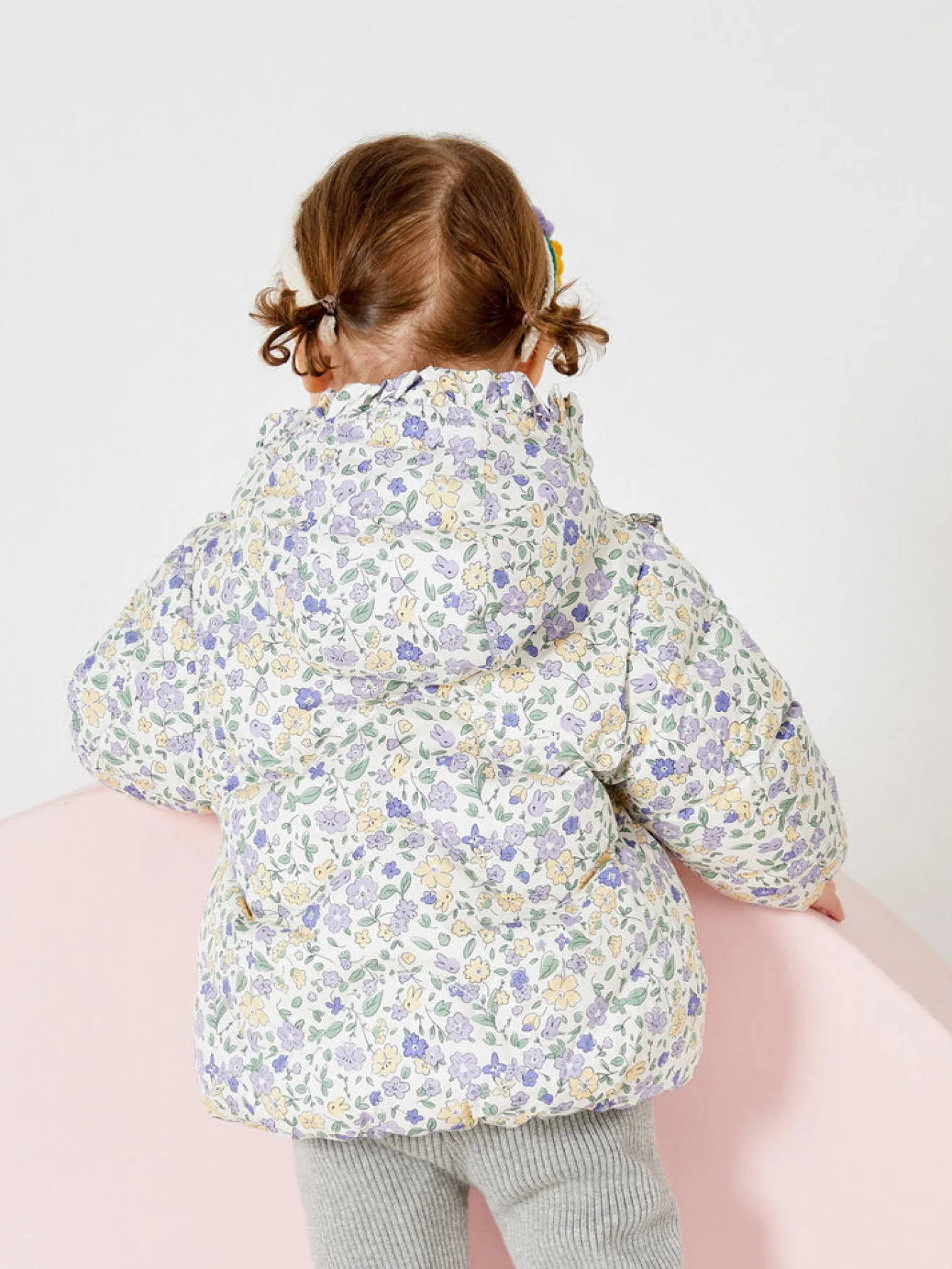 Balabala Baby Girl Full Print French Court Garden Hooded Down Jacket Purple Hue Cheap