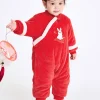 Balabala Baby Girl Velvet Chinese Zodiac Rabbit Knitted Jumpsuit 0-3 Years Chinese Red Online