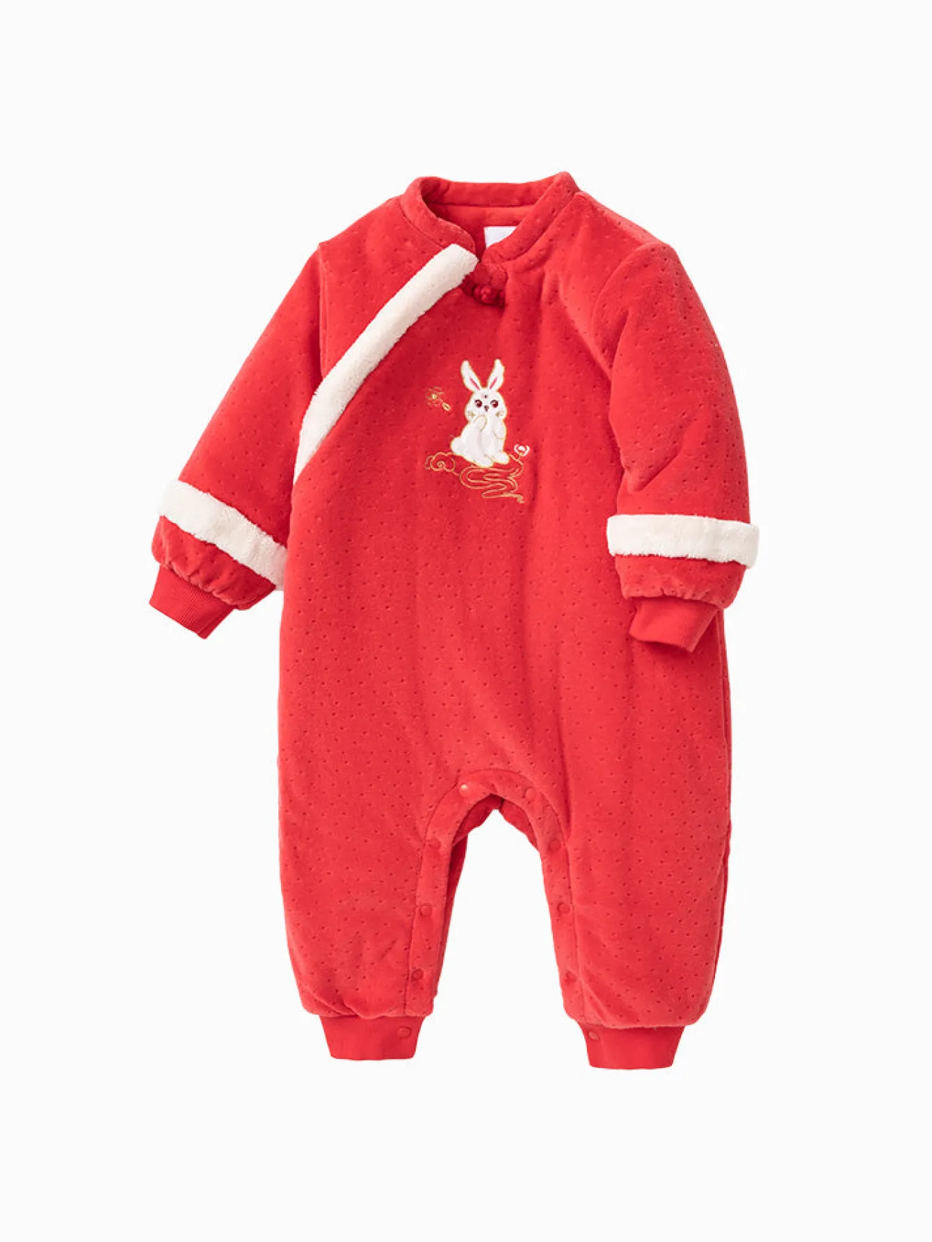 Balabala Baby Girl Velvet Chinese Zodiac Rabbit Knitted Jumpsuit 0-3 Years Chinese Red Online