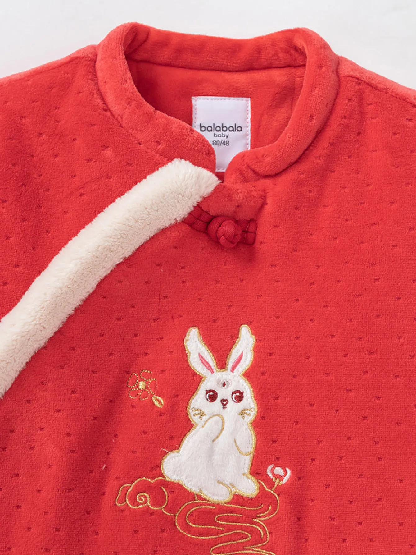 Balabala Baby Girl Velvet Chinese Zodiac Rabbit Knitted Jumpsuit 0-3 Years Chinese Red Online