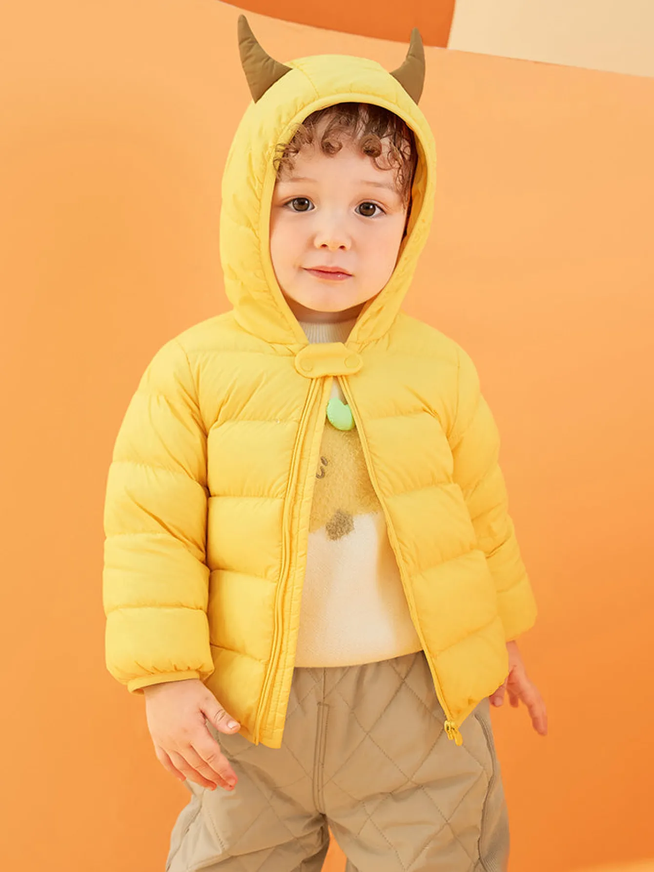 Balabala Baby Hooded Ears Fresh Cute Fun Bright Color Down Jacket Light Yellow Cheap