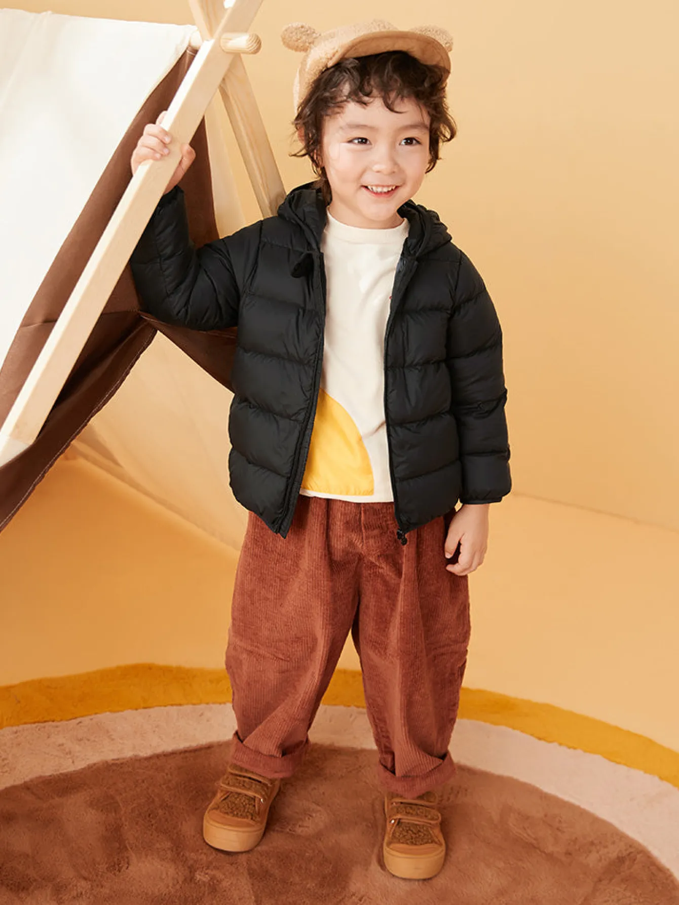 Balabala Baby Hooded Ears Fresh Cute Fun Bright Color Down Jacket Black Clearance