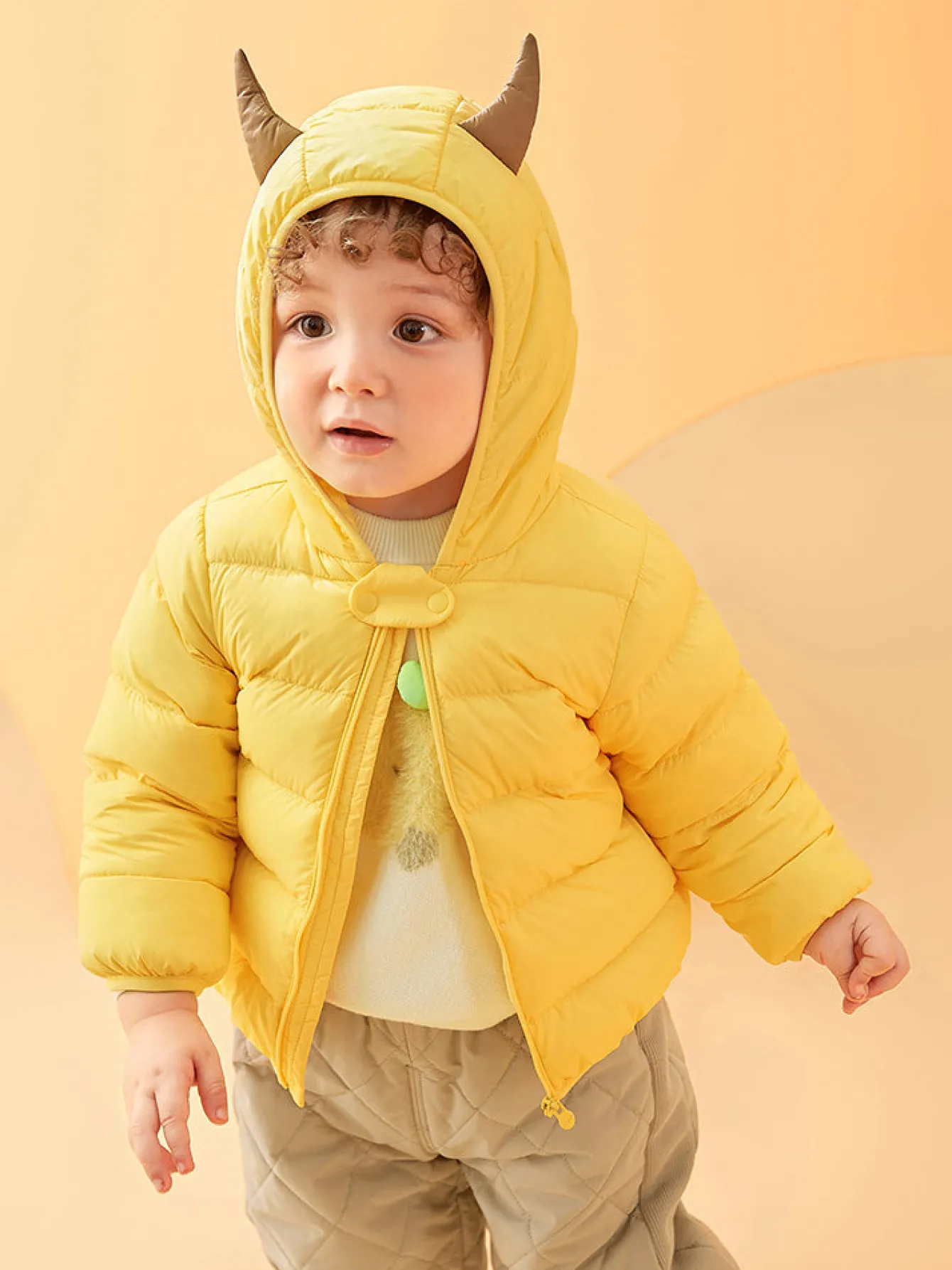 Balabala Baby Hooded Ears Fresh Cute Fun Bright Color Down Jacket Light Yellow Cheap