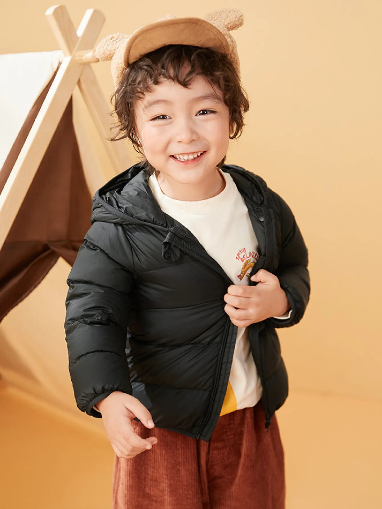 Balabala Baby Hooded Ears Fresh Cute Fun Bright Color Down Jacket Black Clearance