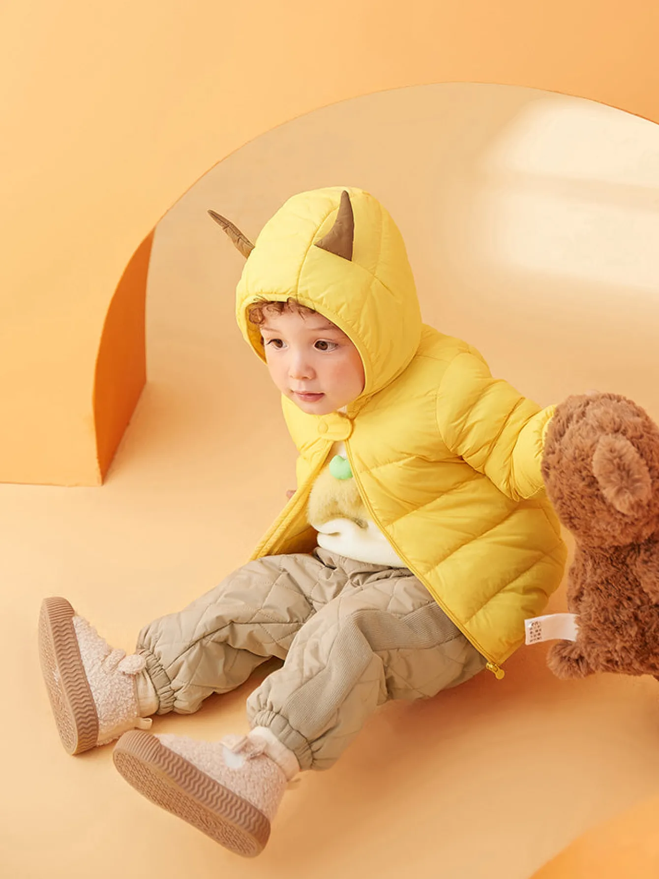 Balabala Baby Hooded Ears Fresh Cute Fun Bright Color Down Jacket Light Yellow Cheap