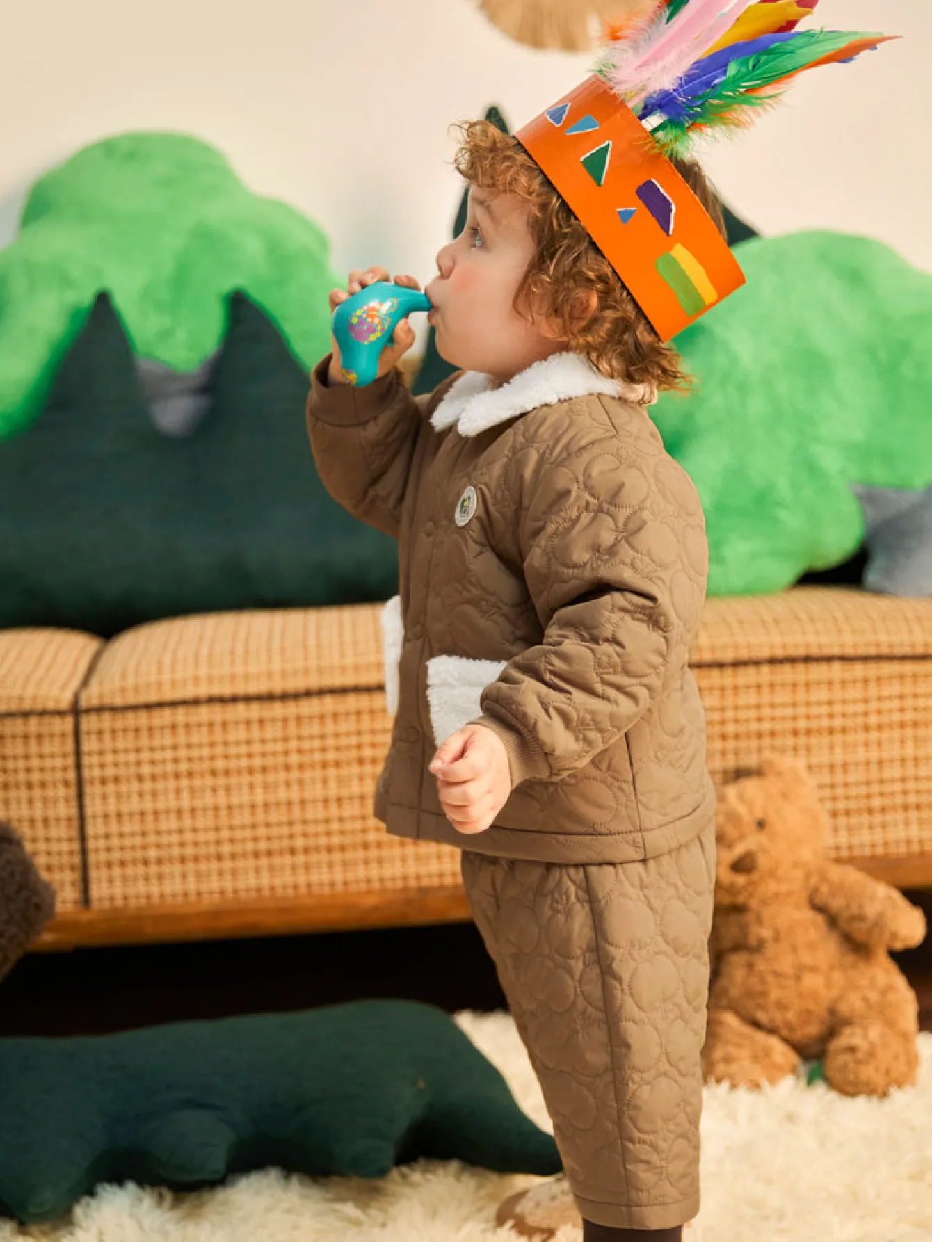 Balabala Baby Lapel Long Sleeve Two-Section Pants Long Sleeve Set Dark Khaki Discount