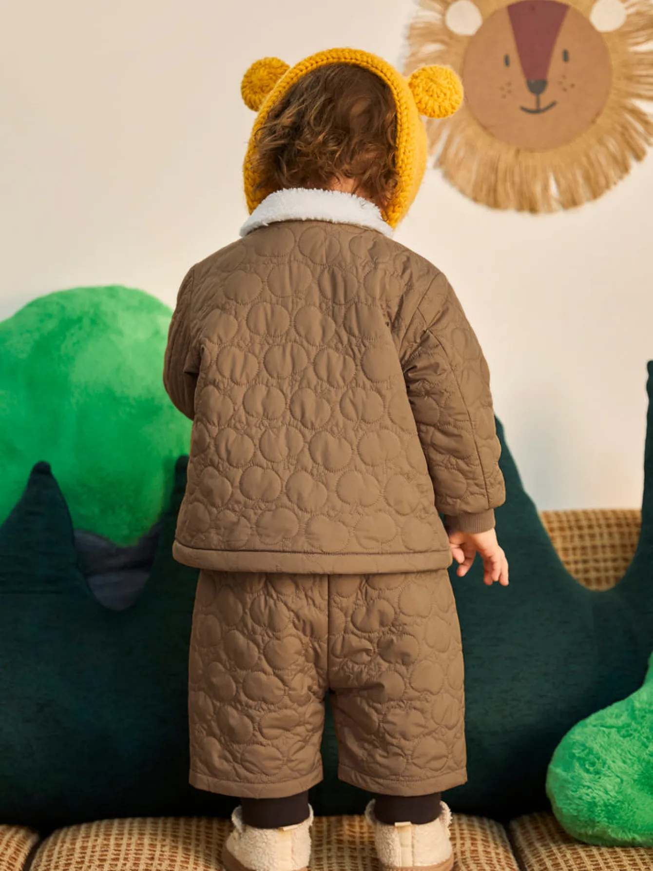 Balabala Baby Lapel Long Sleeve Two-Section Pants Long Sleeve Set Dark Khaki Discount