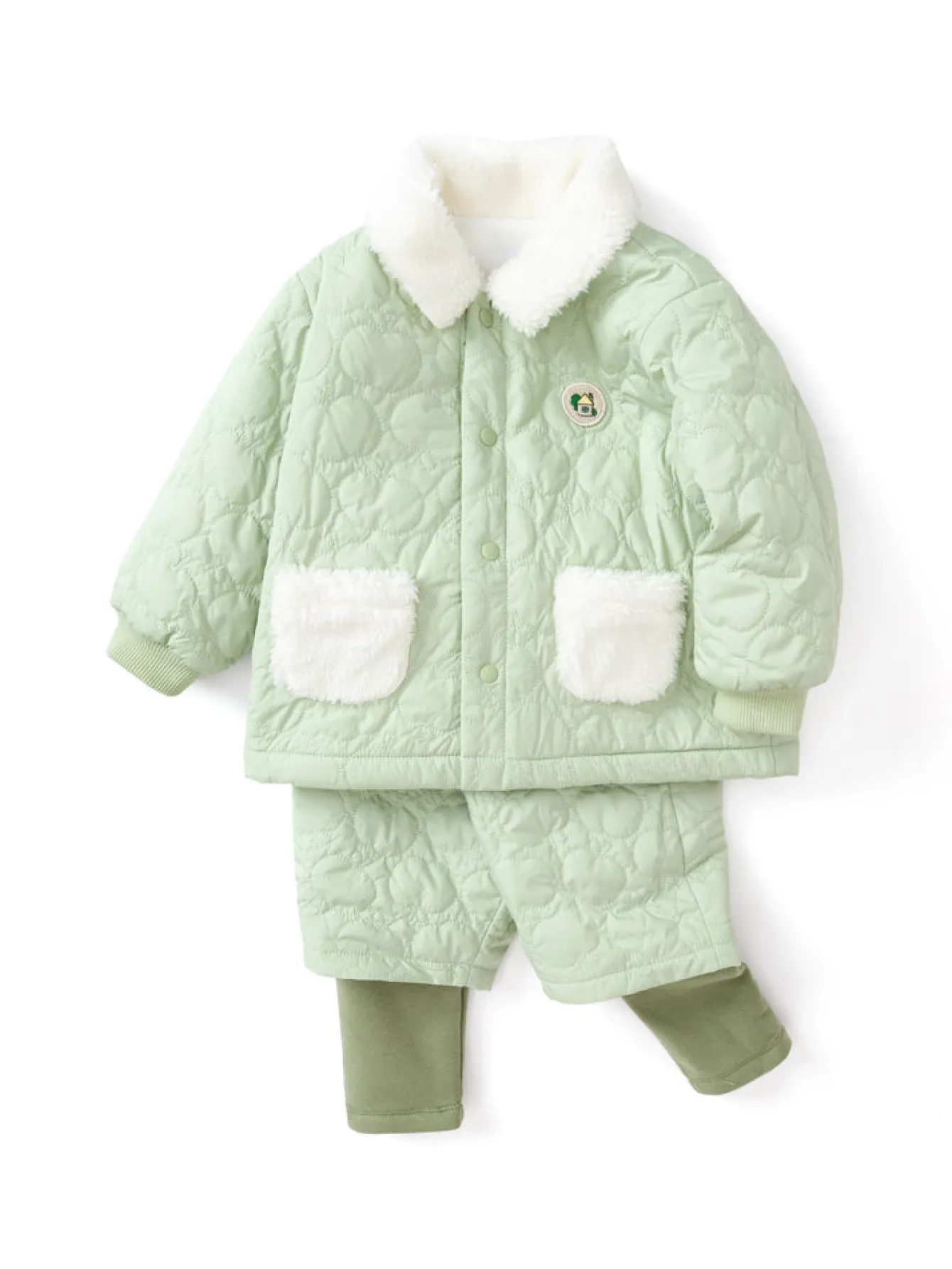 Balabala Baby Lapel Long Sleeve Two-Section Pants Long Sleeve Set Pink Green Cheap