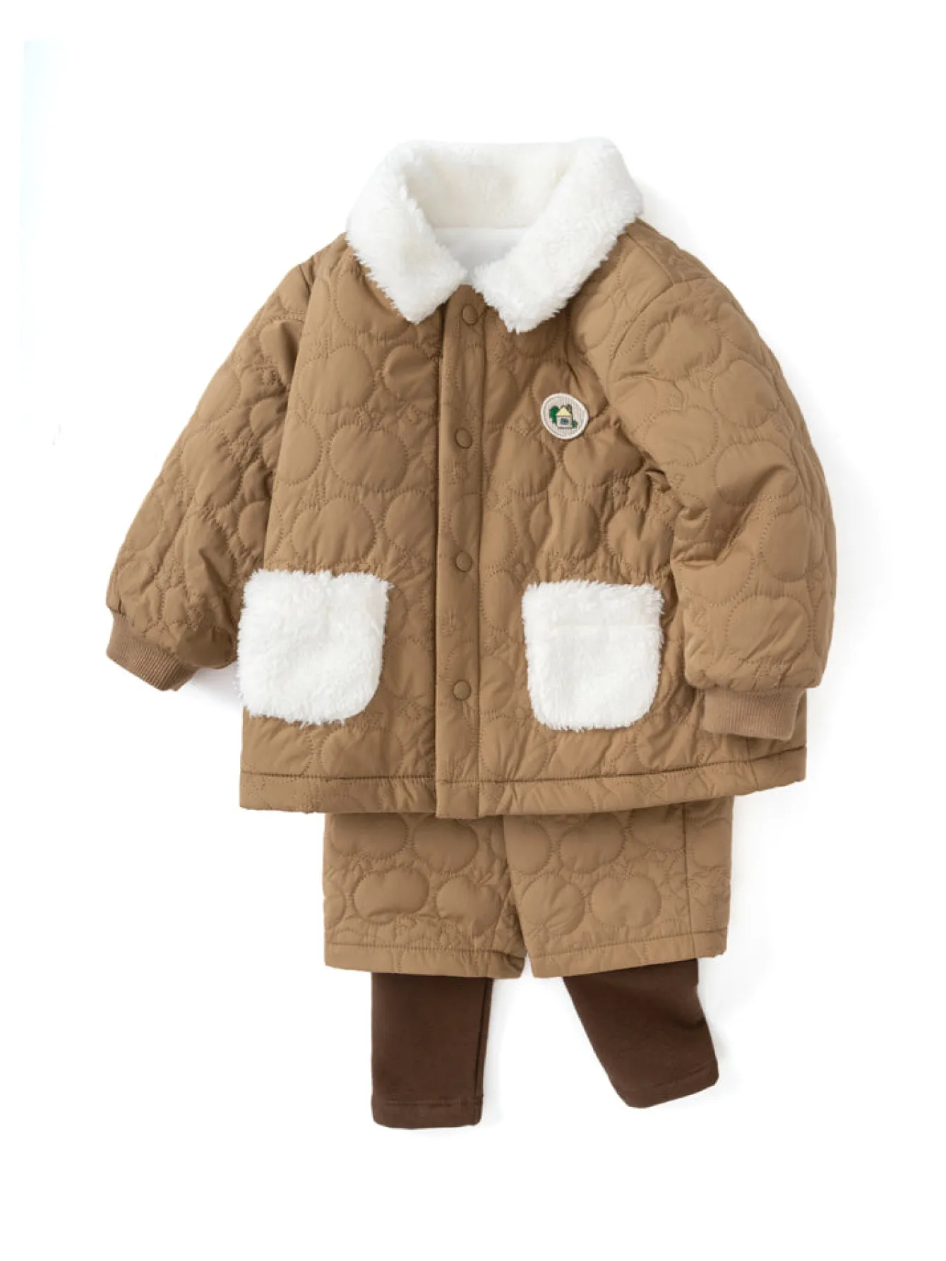 Balabala Baby Lapel Long Sleeve Two-Section Pants Long Sleeve Set Dark Khaki Discount