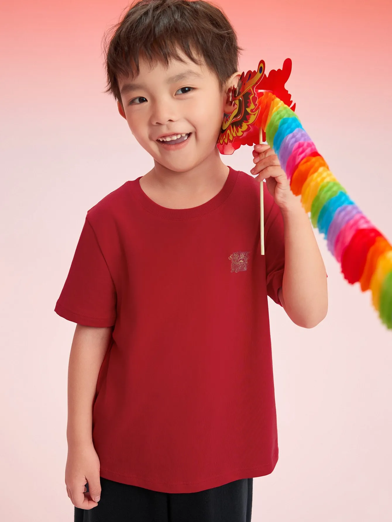 Balabala Baby T-Shirt 2025 New Boy Short Sleeve New Year Red Animal Year Girl Undershirt Best