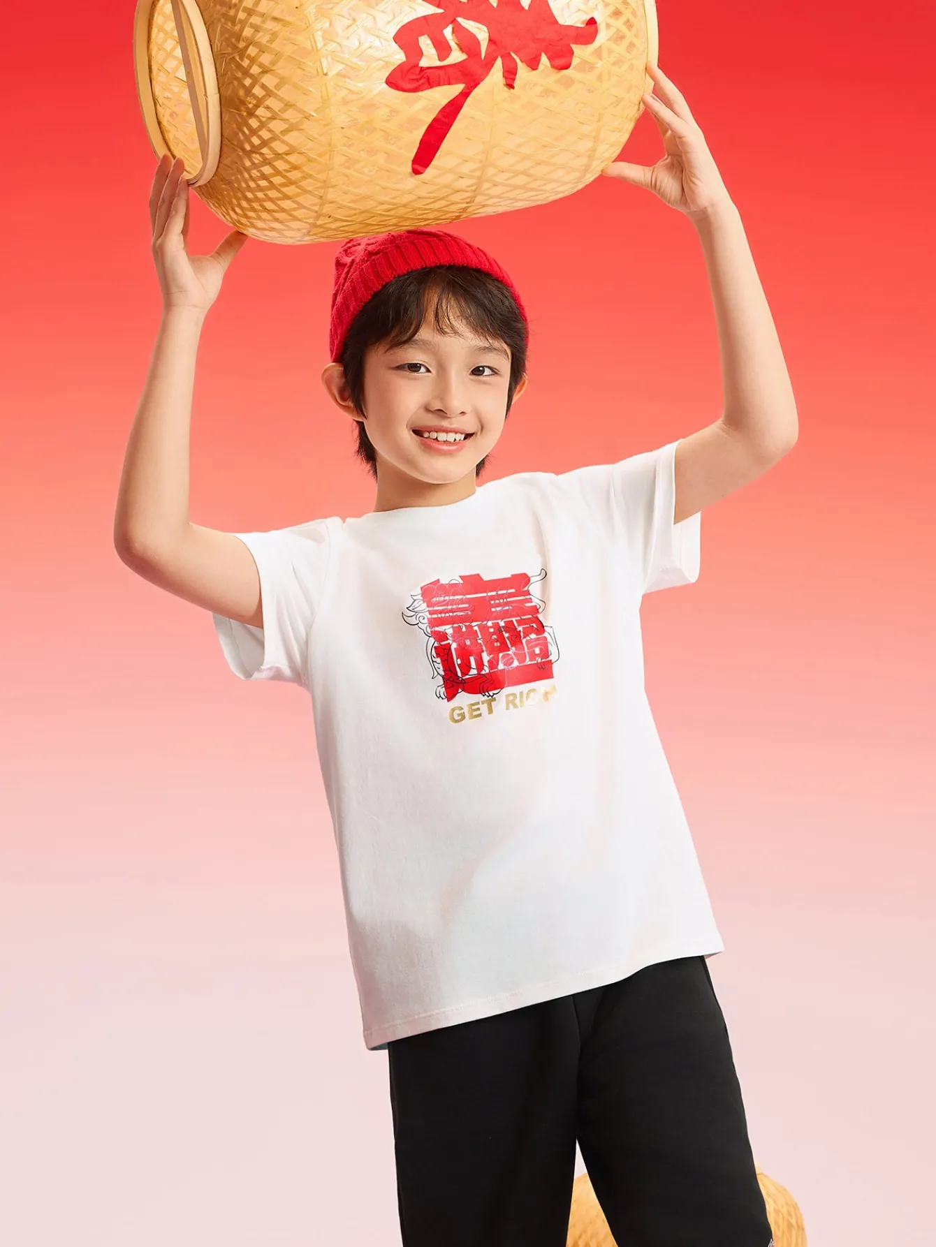 Balabala Baby T-Shirt 2025 New Boy Short Sleeve New Year Red Animal Year Girl Undershirt Best