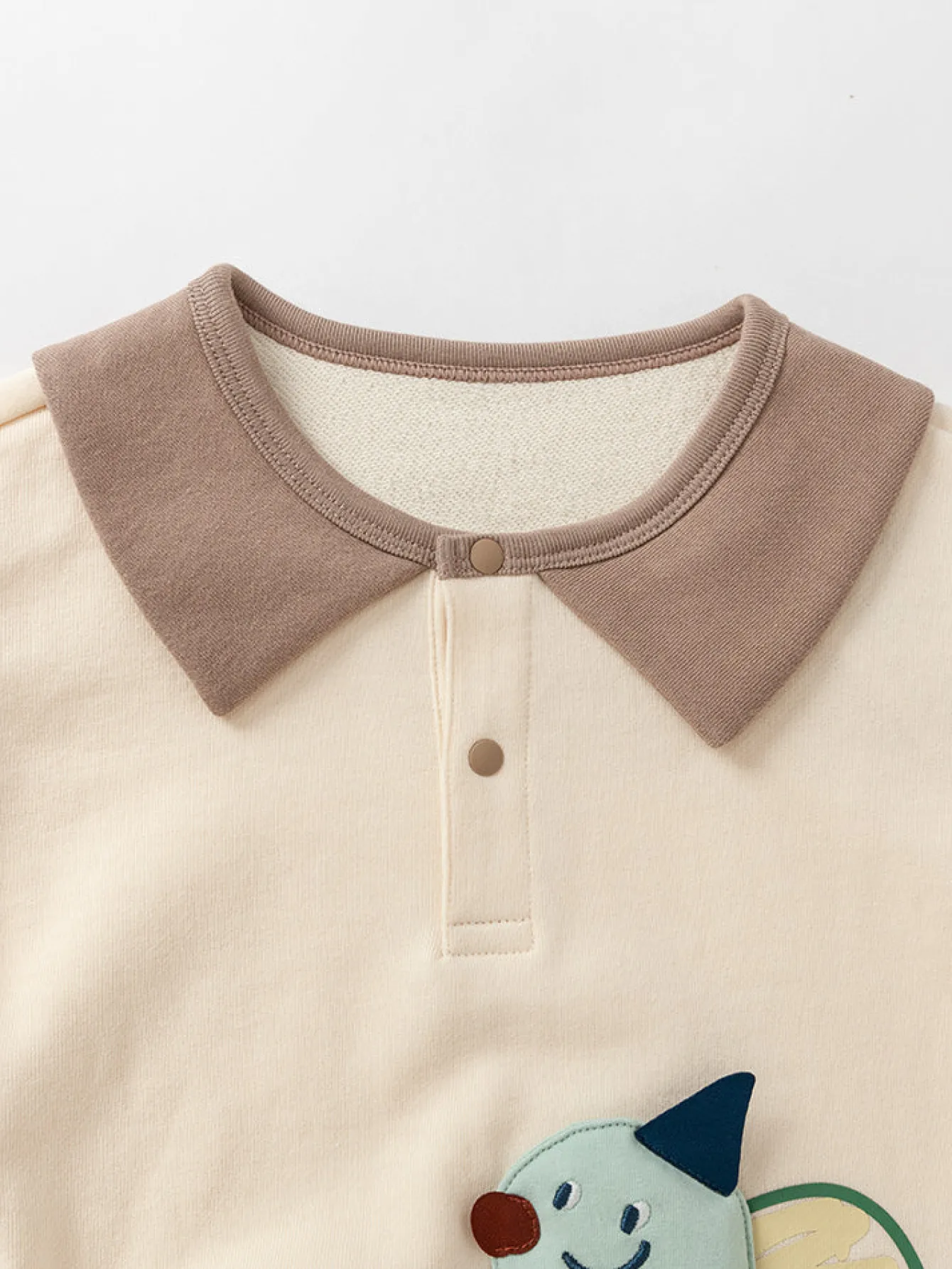 Balabala Baby Unisex 100% Cotton Animal Graphhic Lapel Long Sleeve T-Shirt 0-3 Years Cream White Cheap