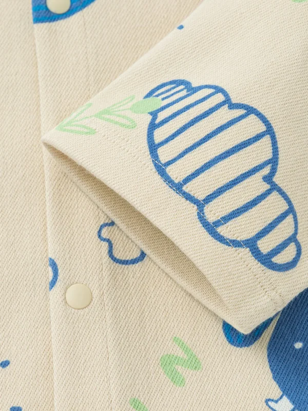 Balabala Baby Unisex Full Print Knitted Jumpsuit 0-3 Years White Blue Hue Store