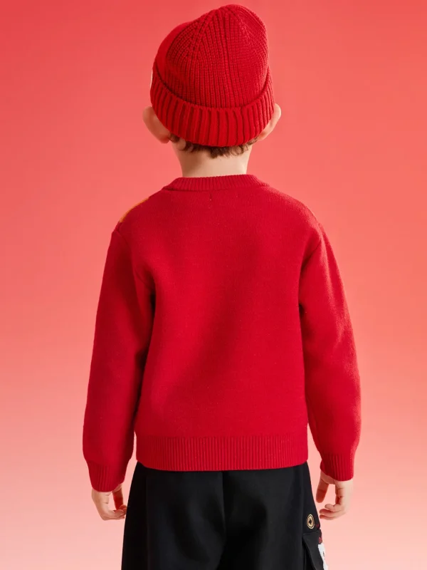 Balabala boys' sweater New Year jacquard knitted sweater 2025 spring and autumn new style New Year outfit Chinese Red Cheap