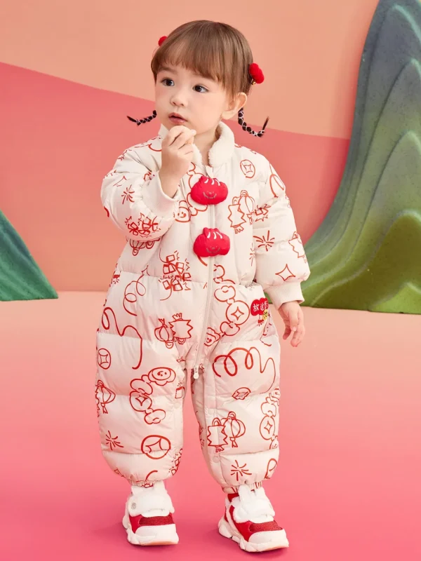 Balabala Children Clothes Baby Jumpsuit Newborn Down Romper Winter Wear 2025 New Year Season Best
