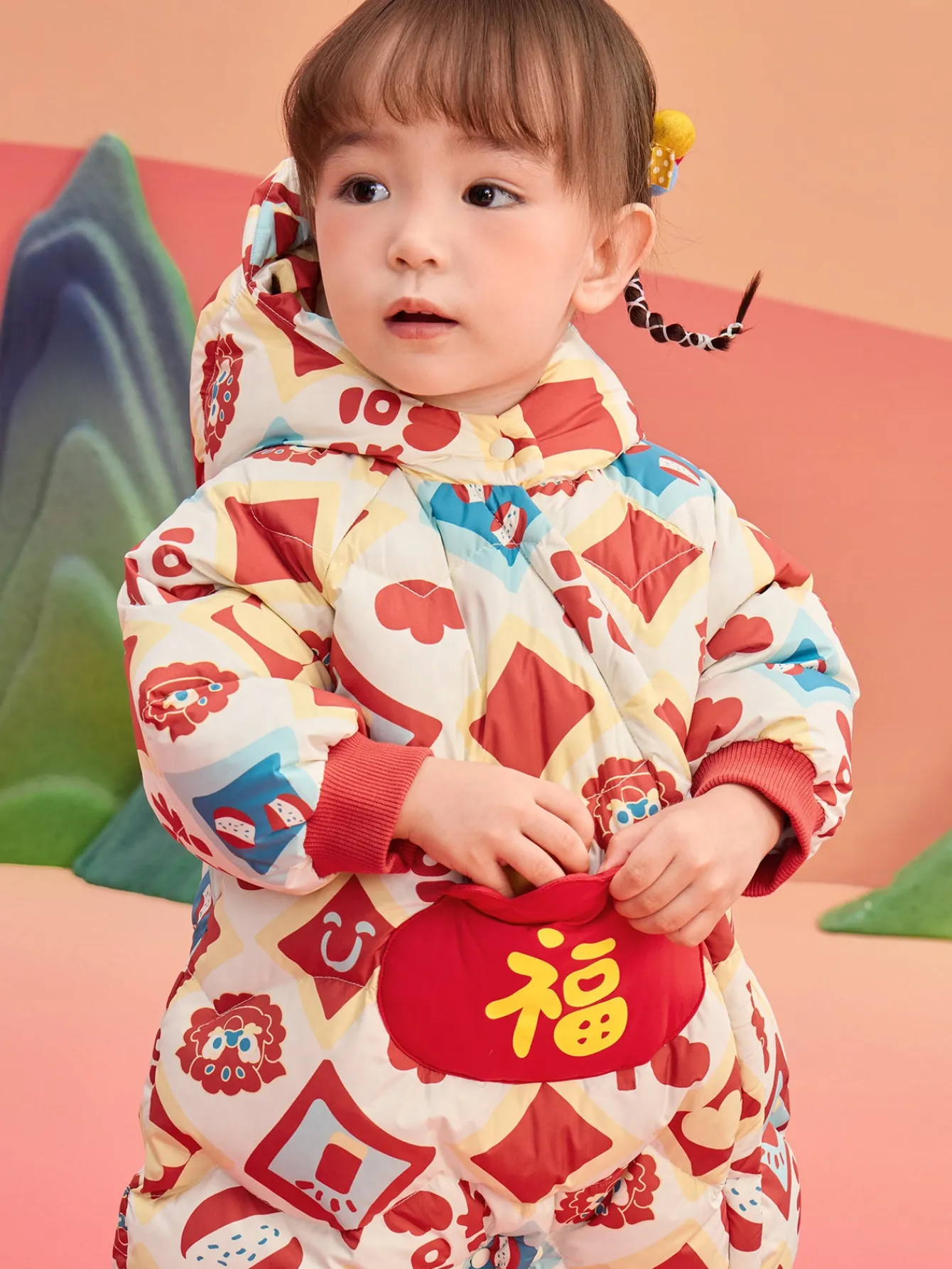 Balabala Children Clothes Baby Jumpsuit Newborn New Year Greeting Down Outfit 2025 New Year Winter wear Fashion