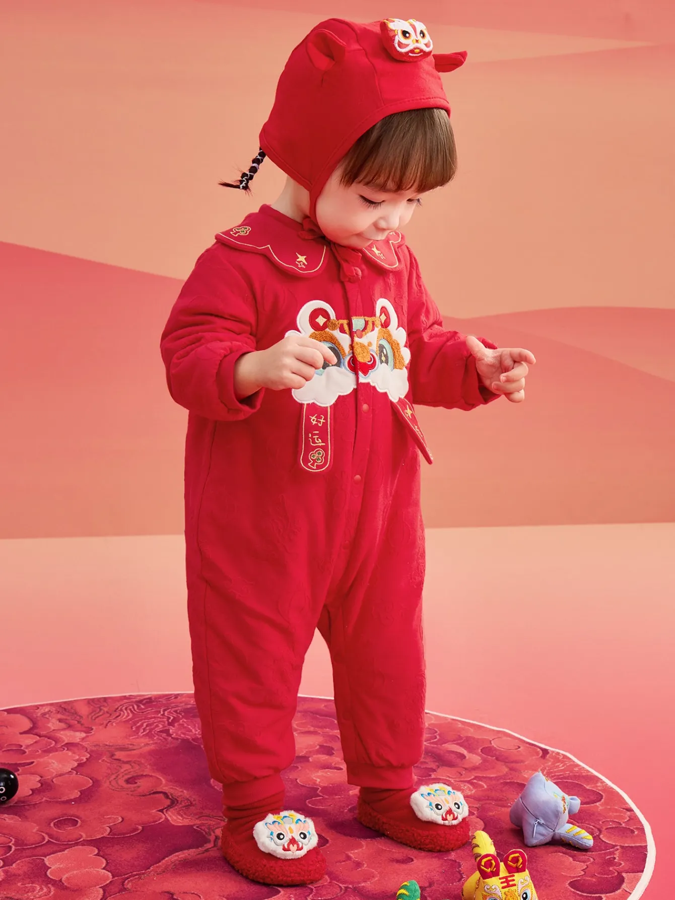 Balabala Children Clothes Baby Thickened Jumpsuit Newborn Clothes 2025 New Winter New Year Season Hot