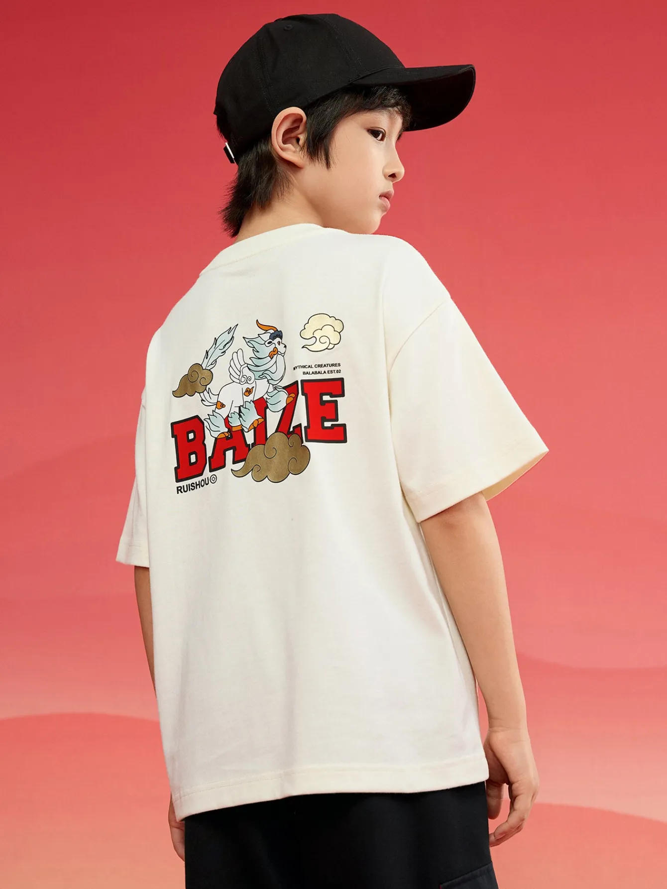 Balabala Children Clothes Boy And Girl Short Sleeve T-Shirt 2024 New Autumn And Winter Crew Neck New Year's Outfit Cheap