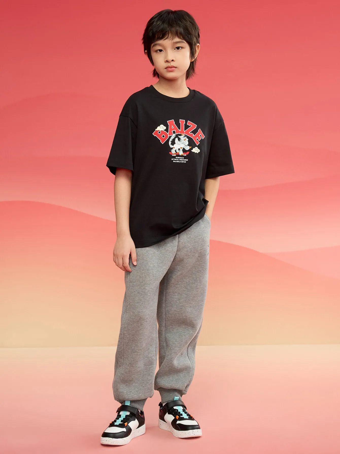 Balabala Children Clothes Boy And Girl Short Sleeve T-Shirt 2024 New Autumn And Winter Crew Neck New Year's Outfit Cheap