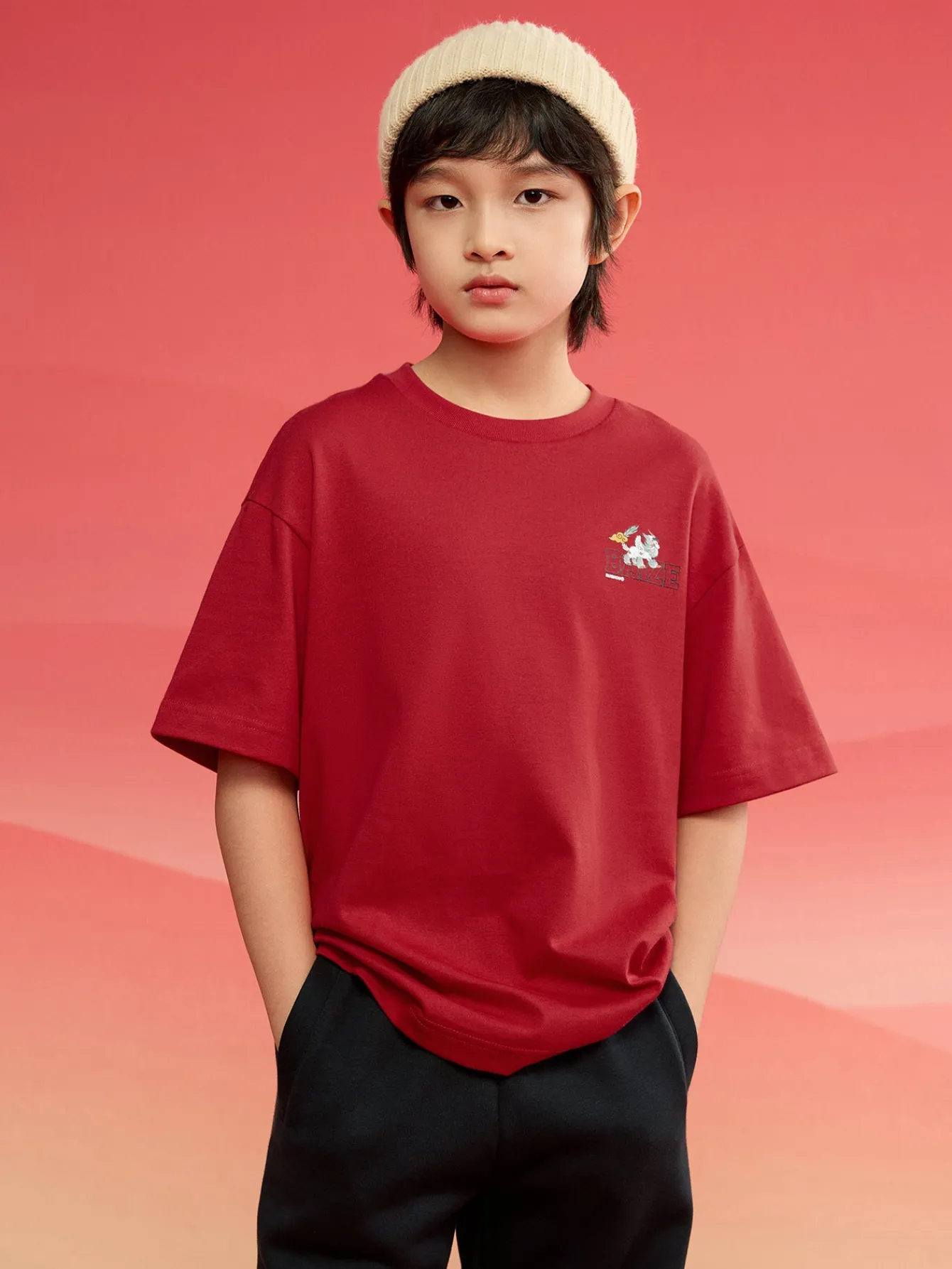 Balabala Children Clothes Boy And Girl Short Sleeve T-Shirt 2024 New Autumn And Winter Crew Neck New Year's Outfit Cheap