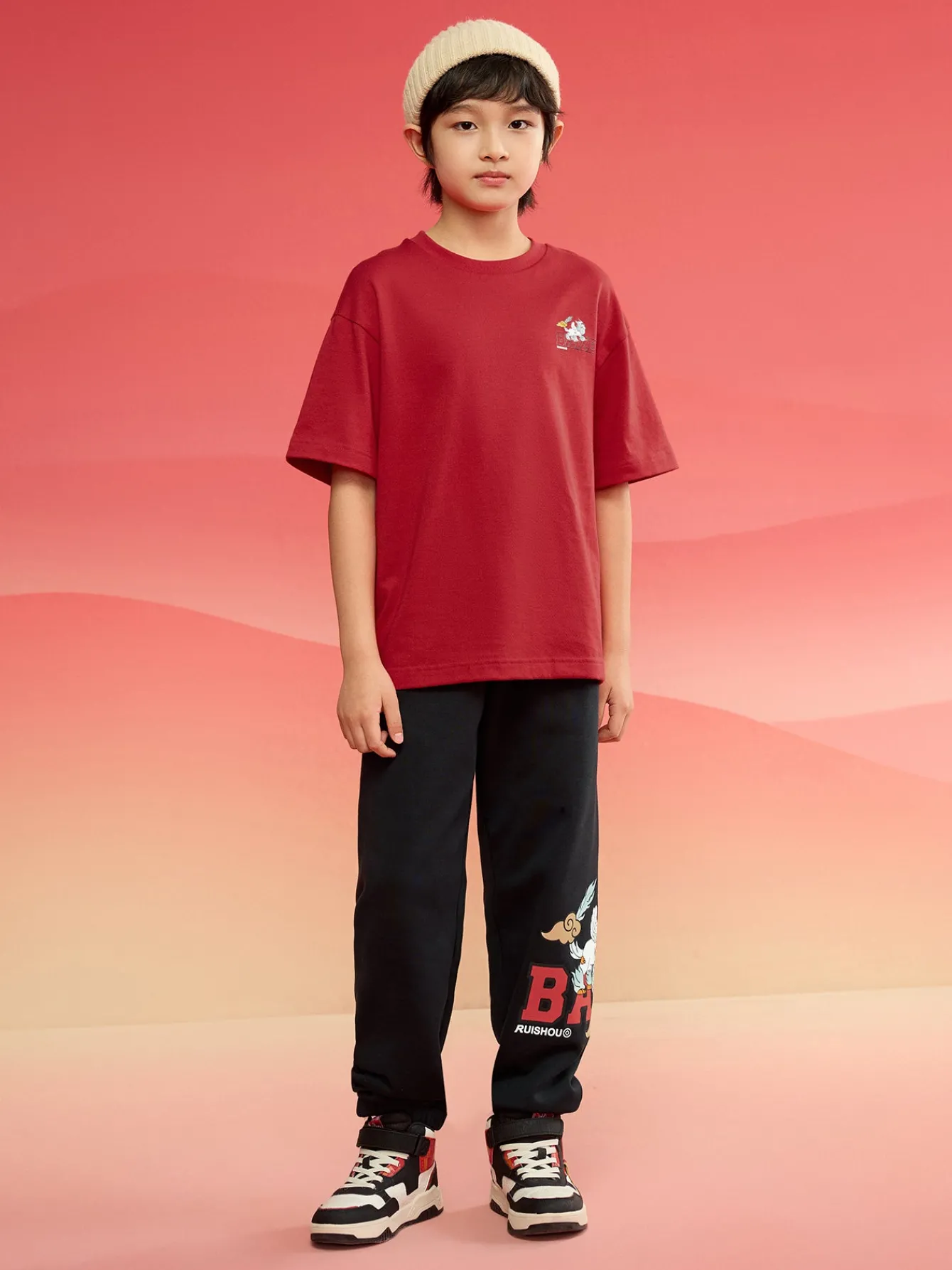 Balabala Children Clothes Boy And Girl Short Sleeve T-Shirt 2024 New Autumn And Winter Crew Neck New Year's Outfit Cheap