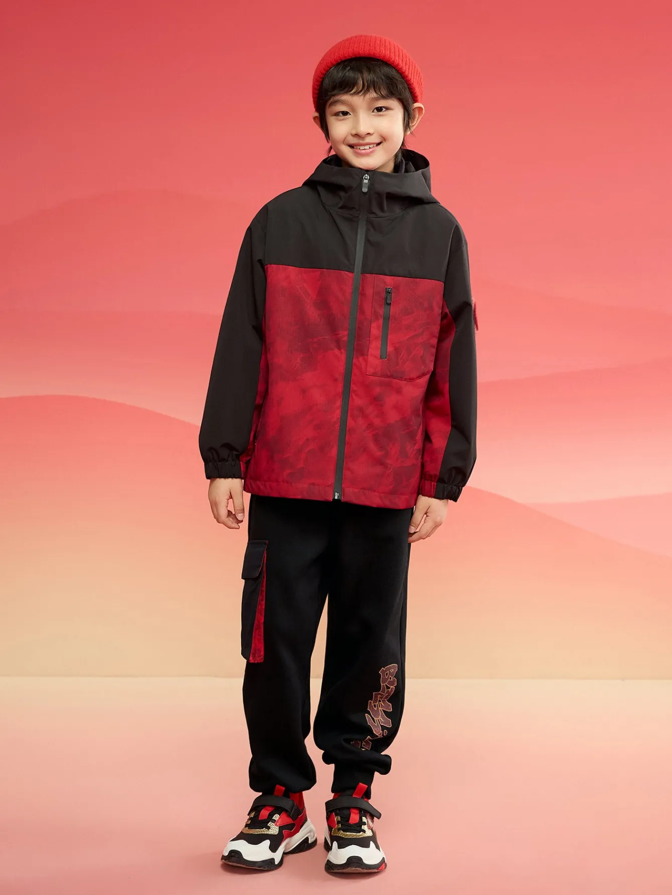 Balabala Children Clothes Boy Jacket 2025 New Winter Cotton Jacket Waterproof Twin-Set New Year's Outfit Red Black Hot