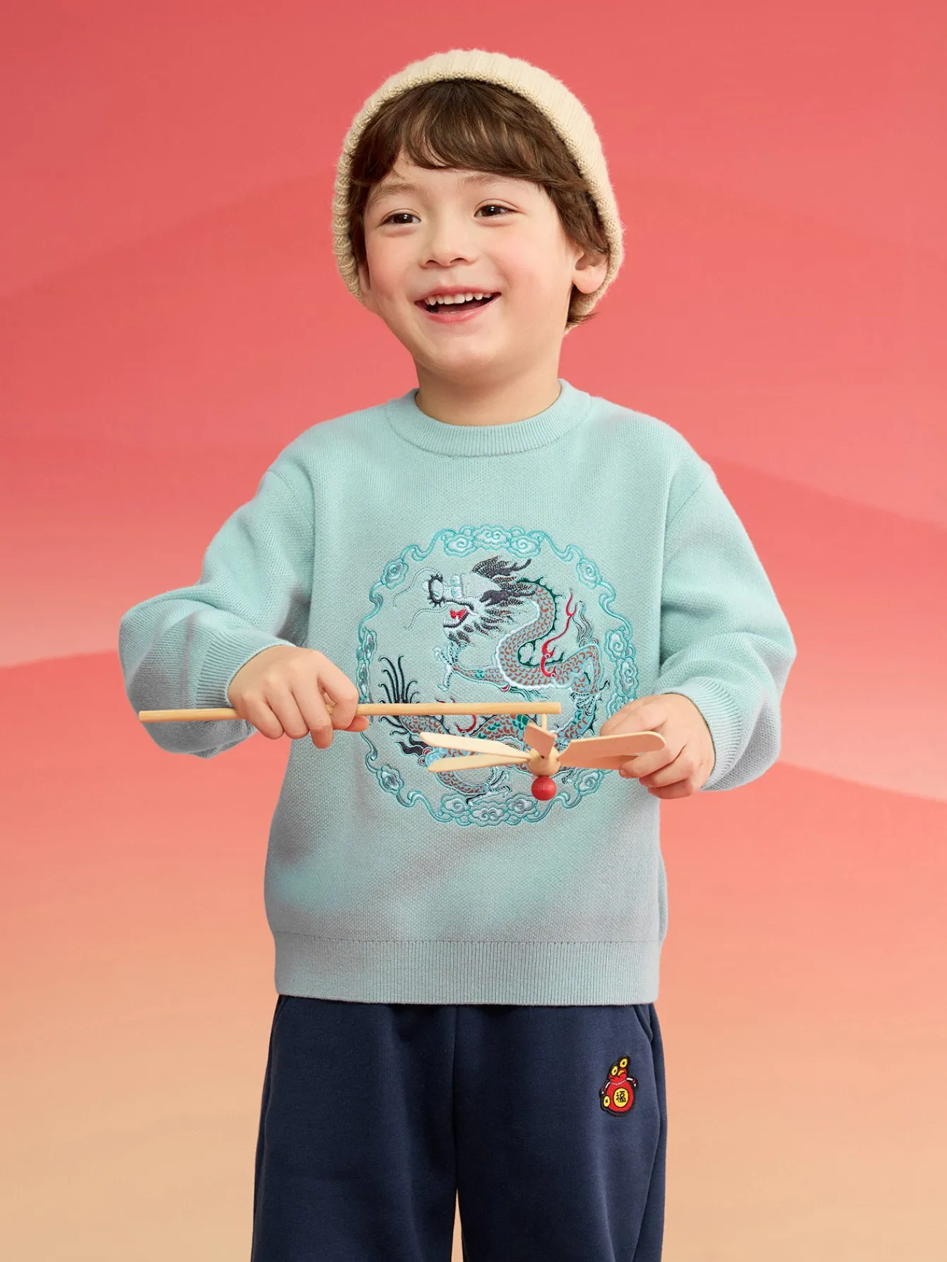 Balabala Children Clothes Boy Sweater 2025 New Spring New Year's Outfit Baby Chinese Style Knitwear Cheap