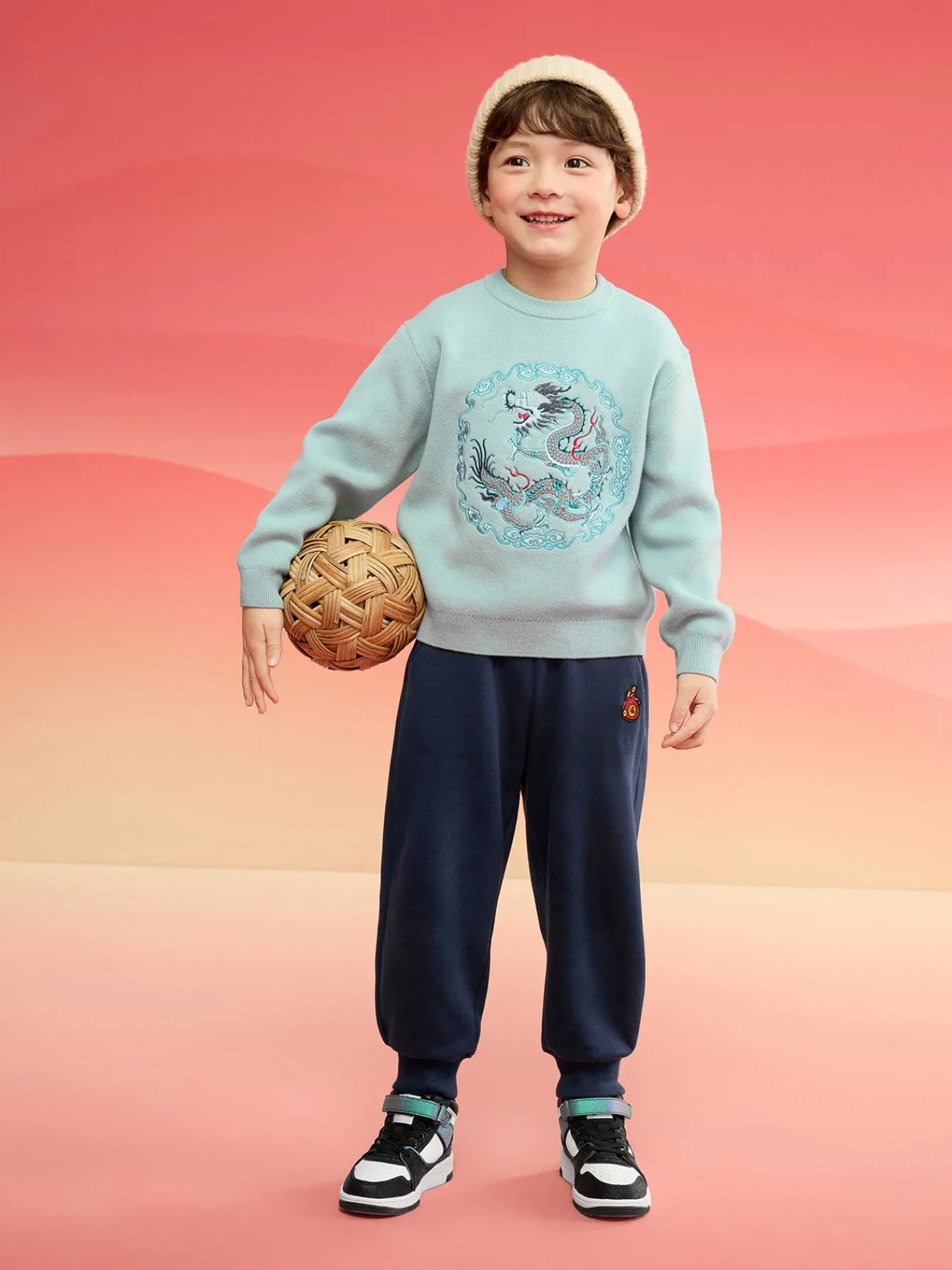 Balabala Children Clothes Boy Sweater 2025 New Spring New Year's Outfit Baby Chinese Style Knitwear Cheap