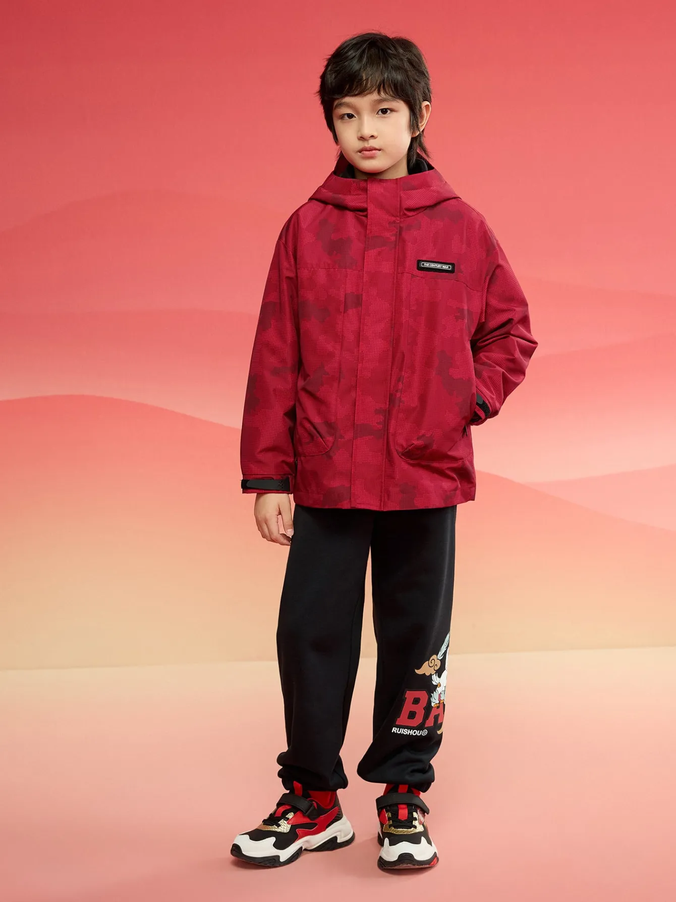 Balabala Children Clothes Children Jacket 2025 New Winter Boy Cotton Jacket Waterproof Twin-Set New Year's Outfit Red Fashion