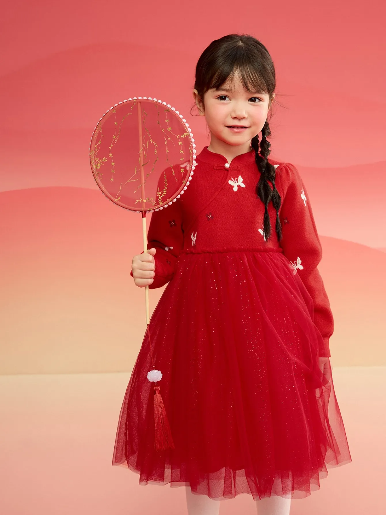 Balabala Children Clothes Girl Dress Children Skirt Knitted Mesh 2025 Winter New Princess Dress New Year Sale