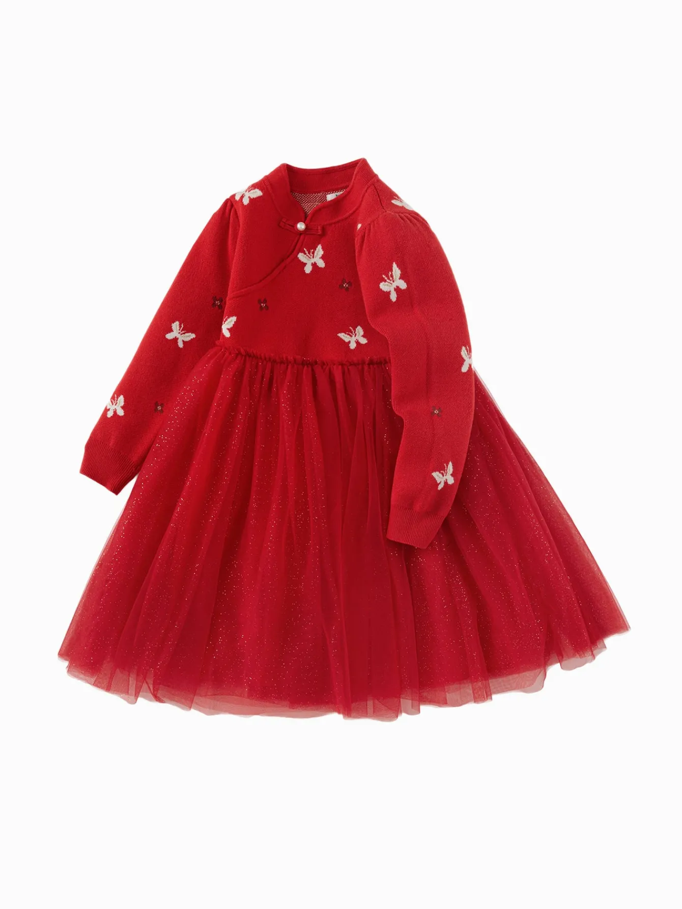 Balabala Children Clothes Girl Dress Children Skirt Knitted Mesh 2025 Winter New Princess Dress New Year Sale
