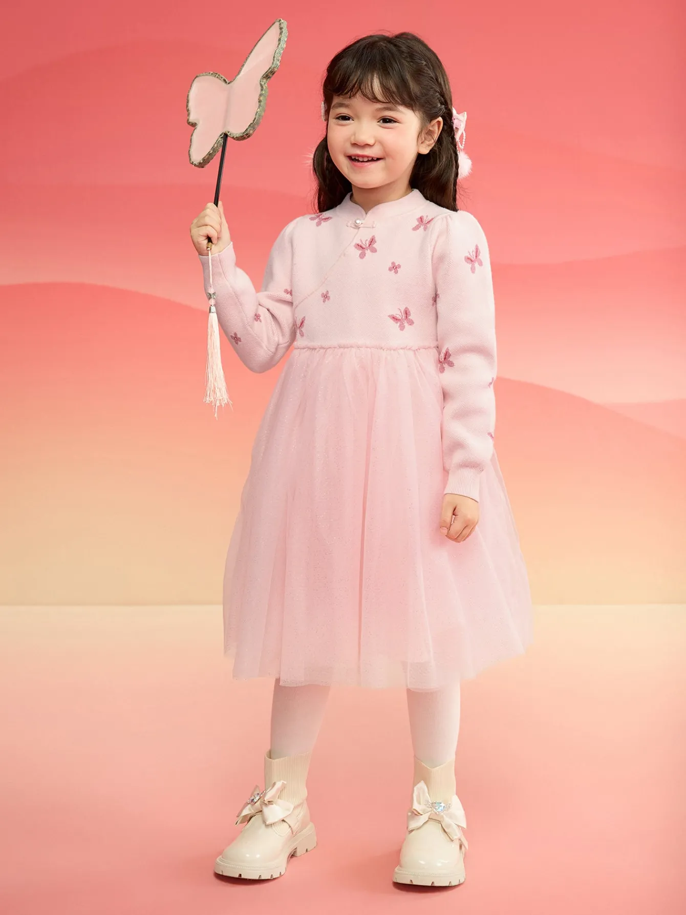 Balabala Children Clothes Girl Dress Children Skirt Knitted Mesh 2025 Winter New Princess Dress New Year Sale