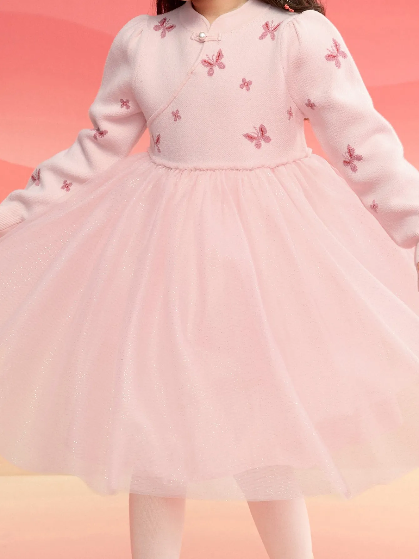 Balabala Children Clothes Girl Dress Children Skirt Knitted Mesh 2025 Winter New Princess Dress New Year Sale