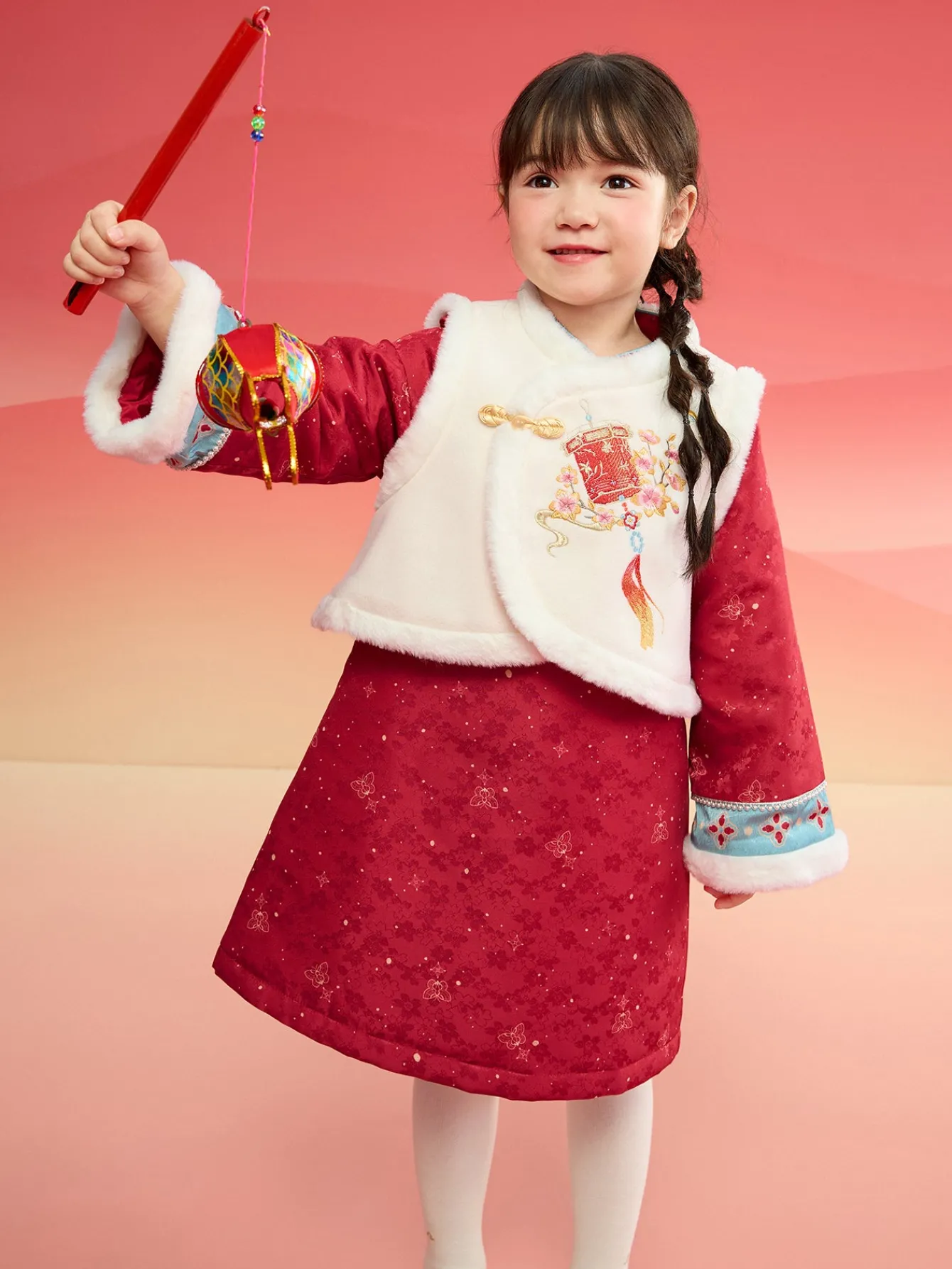 Balabala Children Clothes Girl Qipao Suit New Chinese Style 2025 Winter New Toddler New Year's Outfit Red Best