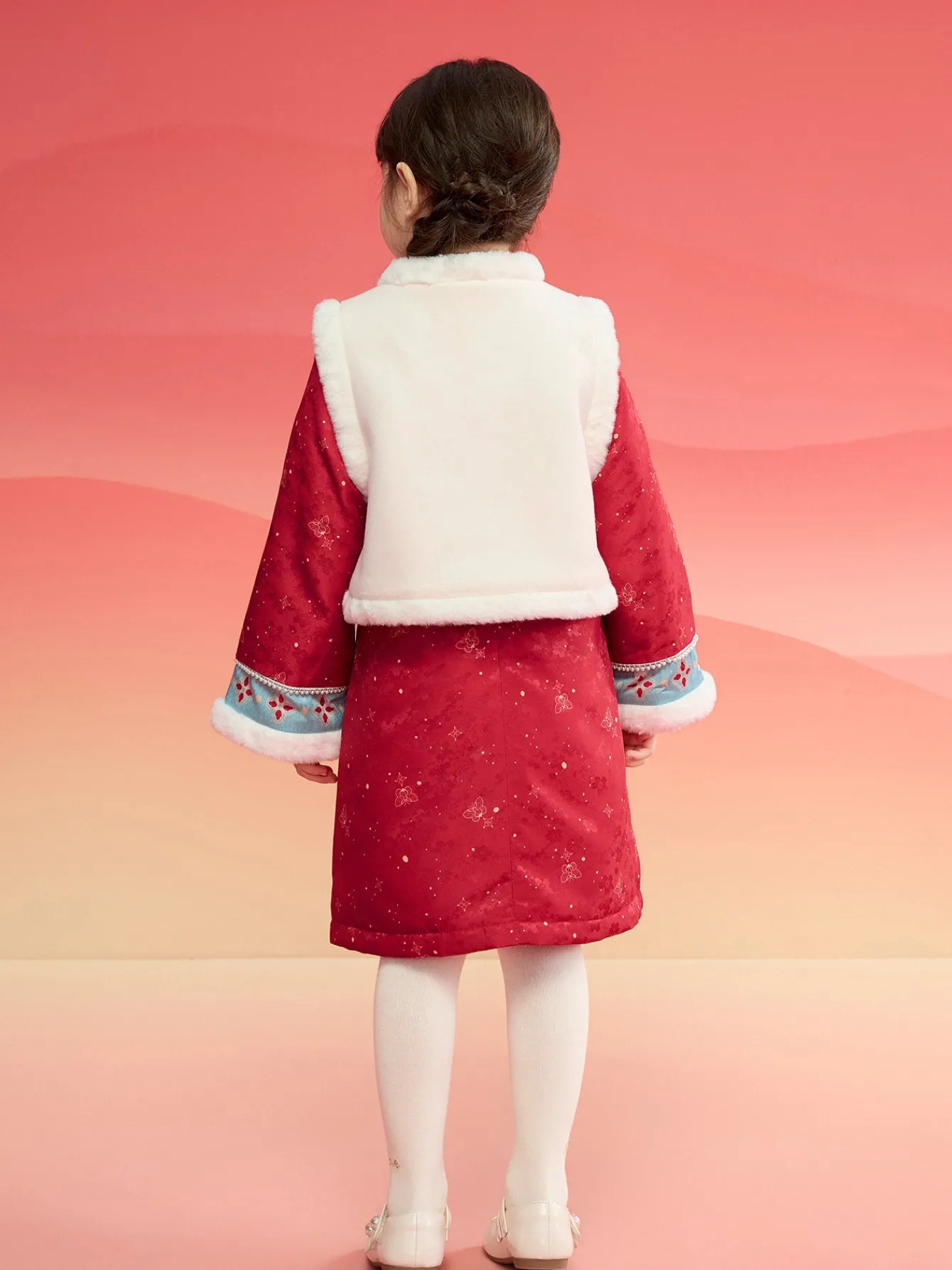 Balabala Children Clothes Girl Qipao Suit New Chinese Style 2025 Winter New Toddler New Year's Outfit Red Best