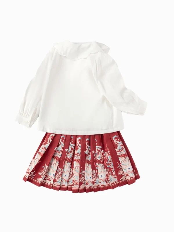 Balabala Children Clothes Girls Hourse-Face Skirt Suit 2025 Winter New Embroidered Shirt Skirt New Year's Outfit Cheap