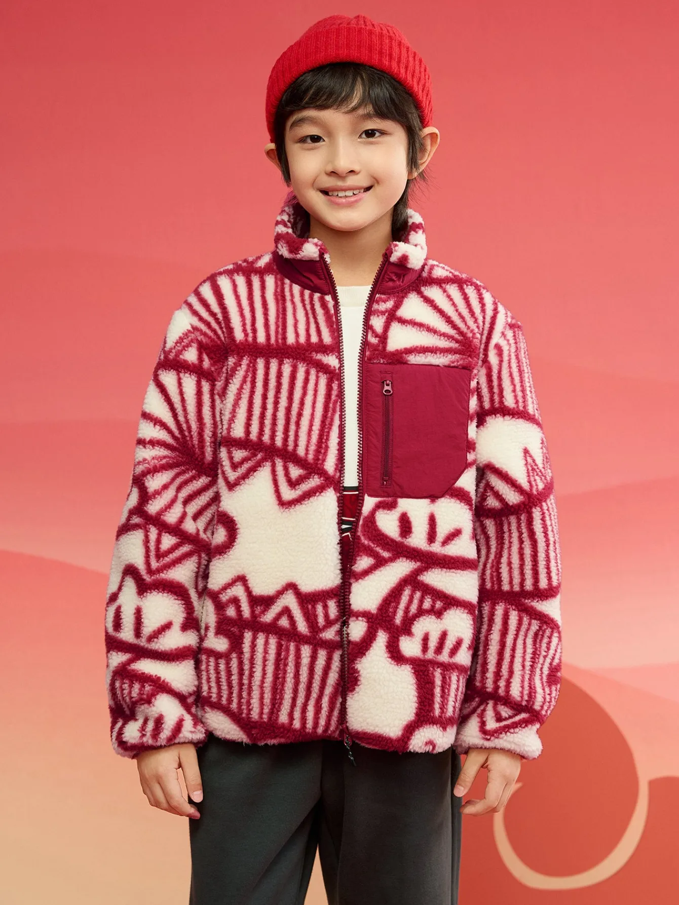 Balabala Children Clothes Jacket 2024 New Autumn And Winter Boy And Girl Polar Fleece Top New Year's Outfit Red Hot