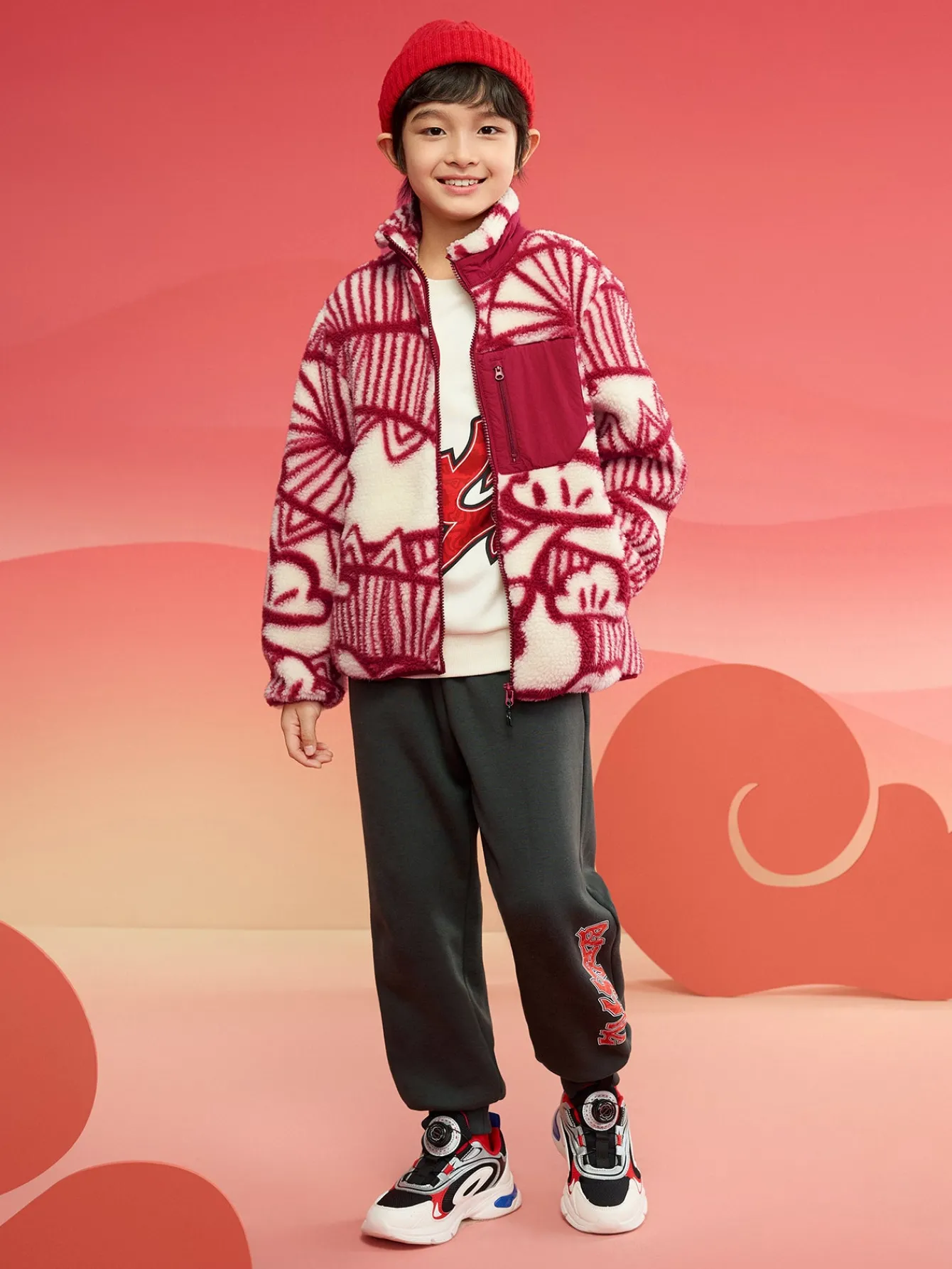 Balabala Children Clothes Jacket 2024 New Autumn And Winter Boy And Girl Polar Fleece Top New Year's Outfit Red Hot