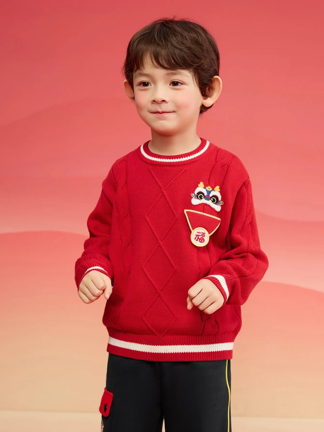 Balabala Children Sweater Boy Girl Autumn And Winter 2024 New Toddler Pullover Knitwear New Year's Outfit Cheap