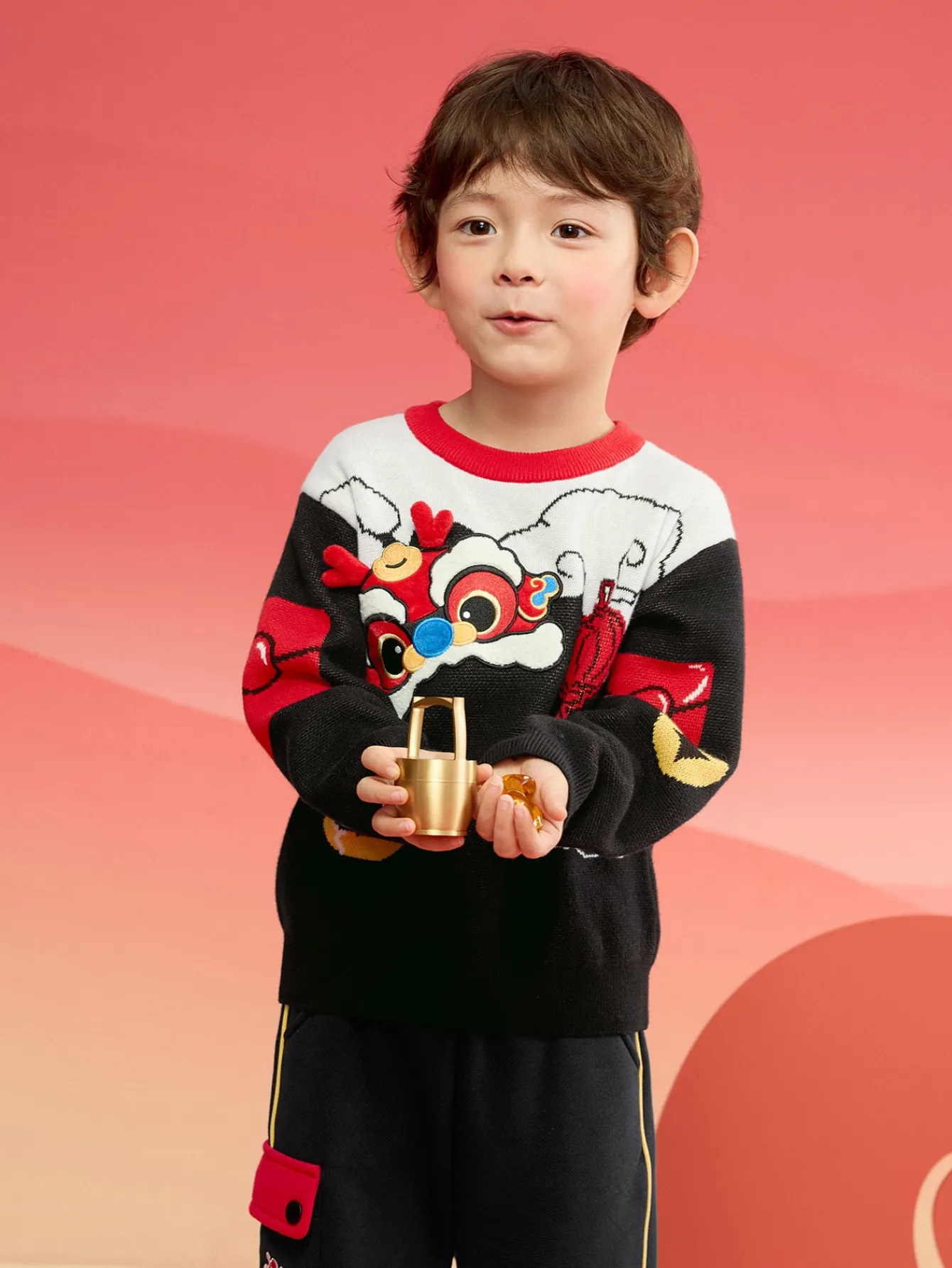 Balabala Children Sweater Boy Girl Autumn And Winter 2024 New Toddler Pullover Knitwear New Year's Outfit Cheap