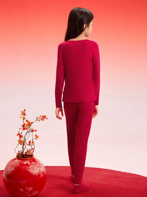 Balabala Children Thermal Underwear Suit Year of the Snake New Boy And Girl Autumn Heated Top And Pants Animal Year Red Pajamas Chinese Red Best