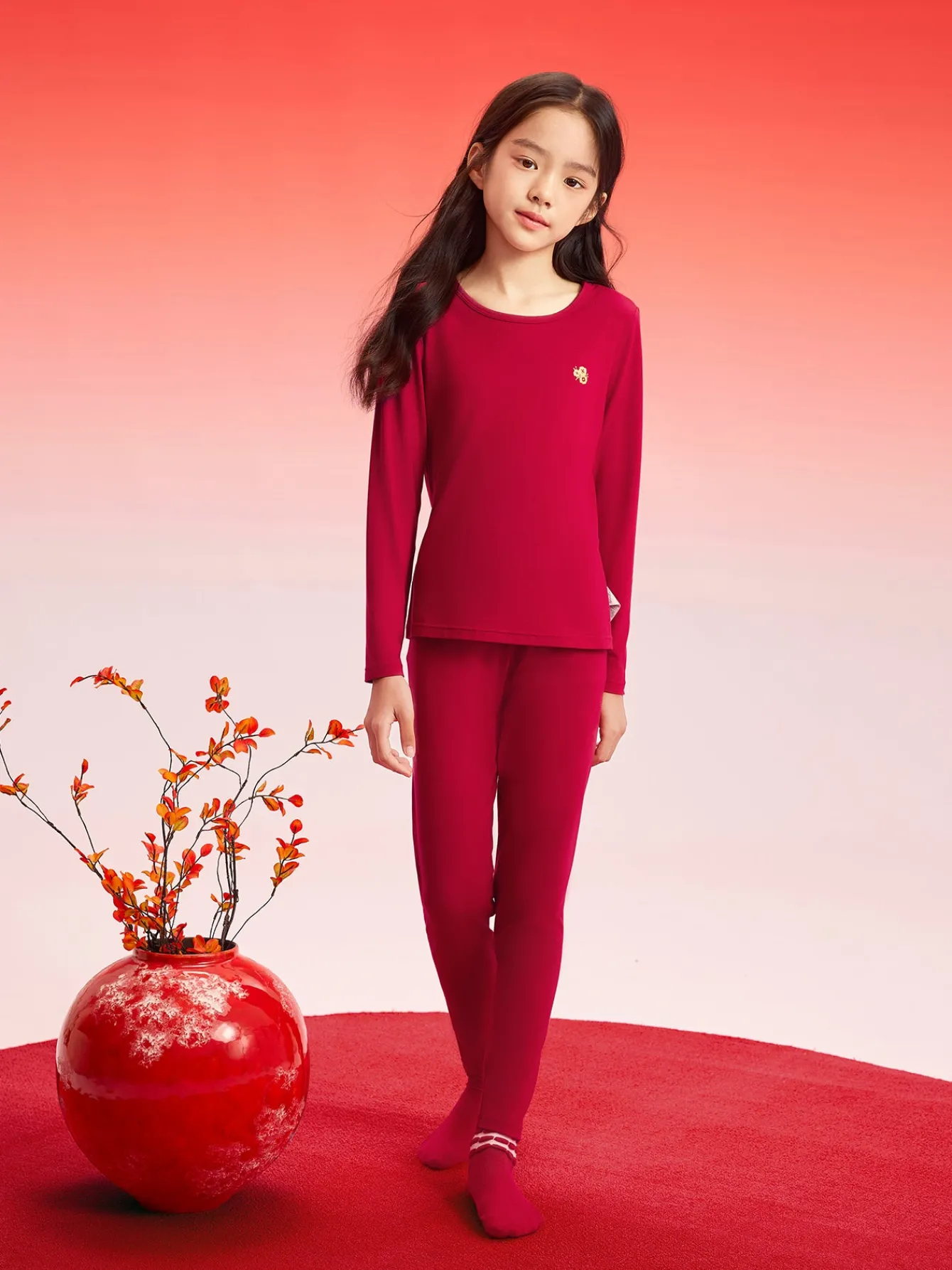 Balabala Children Thermal Underwear Suit Year of the Snake New Boy And Girl Autumn Heated Top And Pants Animal Year Red Pajamas Chinese Red Best