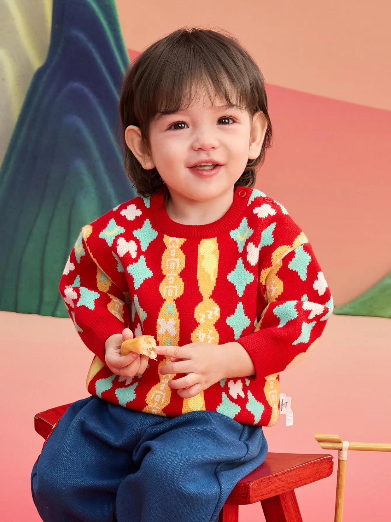 Balabala Children's Clothes Baby Sweater Baby Knitwear 2025 New Winter Clothes Baby Knitwear New Year Season Chinese Style Fashion