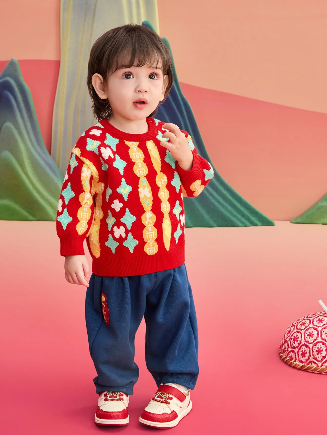 Balabala Children's Clothes Baby Sweater Baby Knitwear 2025 New Winter Clothes Baby Knitwear New Year Season Chinese Style Fashion