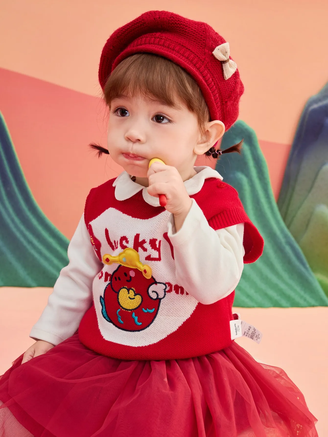 Balabala Children’s Clothes Kid Vest Baby Vest 2025 New Autumn and Winter Clothes New Year Season Neo-Chinese Style Cute and Fun Best Sale